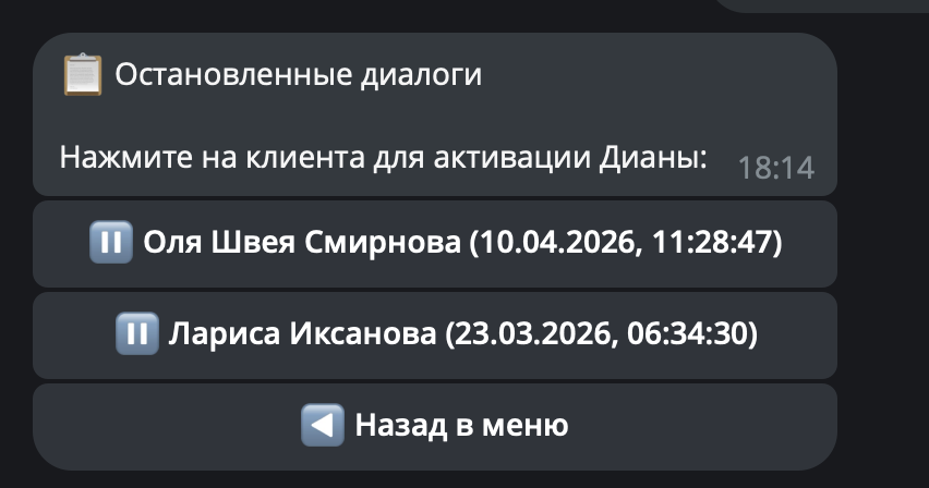 Список клиентов, у которых разговор временно ведёт мастер